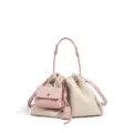 Pink and beige canvas bucket bag, stylish drawstring shoulder handbag with a small pouch. - Linen Pink