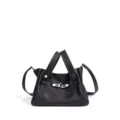Bolso de mano negro de piel, elegante bolso de hombro con cierre metálico para mujeres. - Negro