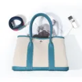 Canvas leather tote bag for women casual commuting shoulder bag stylish handbag. - 30cm / Teal