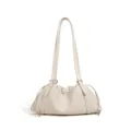 Bolso de hombro de cuero tejido blanco con elegante diseño fruncido y correas finas. - Blanco Roto