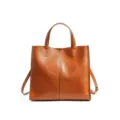 Sac cabas en cuir marron avec bandouliere, sac a main elegant pour femme travail quotidien. - Jaune Crépuscule