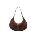 Élégant sac hobo épaule en cuir marron pour femme, design croissant tendance avec coutures contrastées. - Brun Daim