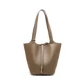 Sac seau en cuir veritable marron de grande capacite pour les deplacements quotidiens - Gris foncé