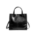 Sac cabas noir en cuir veritable grande capacite sac a epaule porte Main pour travail. - Noir