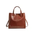 Sac cabas en cuir marron, sac à main d'épaule en cuir véritable, modèle élégant pour femme. - Brun Vin