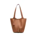 Sac seau marron en cuir veritable pour femme, grand sac porte epaule elegant et pratique. - Brun doré