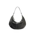 Borsa a tracolla hobo in pelle nera, borsa dumpling casual con cuciture a contrasto. - Nero Pelle Conciata al Vegetale