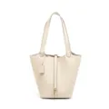 Sac seau en cuir véritable pour femme, élégant cabas porté épaule et sac à main de style quotidien. - Blanc Lait