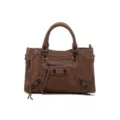 Sac a main moto en daim marron, elegante sac porte-epaule pour femme avec clous metal. - S / Café