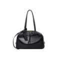 Sac bandoulière bowling en cuir noir pour femme, cabas élégant avec fermeture éclair. - L / Noir