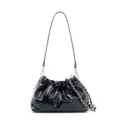 Sac à bandoulière en cuir froissé noir femme élégant sac nuage souple avec chaîne et crâne - Noir