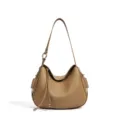 Elegante taupefarbene Leder Hobo Umhängetasche, vielseitige modische Damen Schultertasche. - Latte-Braun