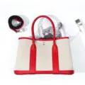 Canvas and leather tote bag, casual commuter shoulder bag with red trim and strap. - 30cm / Red