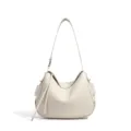 Bolso de hombro minimalista de cuero blanco roto para mujer, elegante estilo hobo. - Blanco Crema