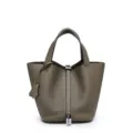 Borsa a secchiello in vera pelle da donna tortora, borsa classica con dettaglio lucchetto. - 18 cm Grigio elefante (fibbia argentata)