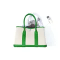 Green leather canvas tote bag casual commuter handbag large capacity minimalist design style - 25cm / Bamboo Green