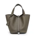 Borsa Secchiello in Pelle Grigio Elefante, Shopper in Vera Pelle, Borsa Chic Donna - 22 cm Grigio elefante (fibbia argentata)