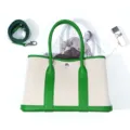 Green canvas leather tote bag stylish top handle handbag casual commuter shoulder bag for women - 30cm / Bamboo Green