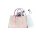 Pink canvas leather tote bag, elegant women's commuting handbag with top handle and premium finish. - 25cm / 3Q Pink