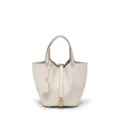 Borsa a secchiello in vera pelle bianca da donna, borsa di lusso con chiusura a lucchetto. - 14 cm bianco crema (fibbia oro)