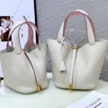 Sac seau en cuir veritable abricot poignee superieure sac a main elegant cabas quotidien. - 22 Gris perle