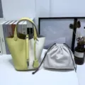 Sac seau en cuir de vachette véritable pour femme, sac à main bicolore élégant et fourre-tout. - 18 Blanc crème et jaune poussin