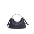 Bolso de hombro negro de cuero, diseño hobo minimalista con asa para uso diario en trabajo. - Negro