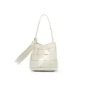 Sac seau tressé en cuir véritable de vachette, élégant sac à main bandoulière pour femme. - Blanc