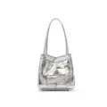 Silver metallic leather woven shoulder bag, stylish top-handle handbag for women daily use. - Silver