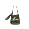 Dark green woven leather bucket bag, stylish luxury style women daily shoulder handbag. - Army Green