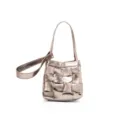 Metallic silver woven leather shoulder bag, stylish handmade tote purse for women daily commute. - Gunmetal