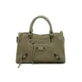 Green suede motorcycle handbag for women, stylish shoulder tote bag with classic studs design. - S / Travertine Green