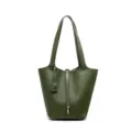 Genuine leather bucket bag women elegant green shoulder handbag tote commute daily fashion - Fubao Green