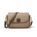 Sac a bandouliere en cuir kaki avec bordure marron et accessoires dores pour femmes style. - Gris éléphant