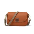 Sac bandoulière en cuir marron avec sangle contrastée, petit sac élégant pour femmes. - Brun doré