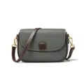 Grey leather small crossbody bag for women featuring brown strap and gold hardware. - Almond Green