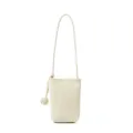 Minimalist leather phone bag with knot detail, chic vertical crossbody bag for women daily commute. - Milk White