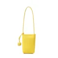 Yellow leather crossbody phone bag with stylish knot strap detail for women daily commute. - Egg Yolk Yellow