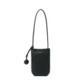Black genuine leather vertical phone bag with stylish knot strap for women commuter crossbody. - Black