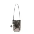 Silver metallic genuine leather vertical phone crossbody bag with chic knotted strap. - Gunmetal