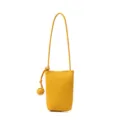 Genuine leather vertical phone bag with stylish knot accent, bright yellow crossbody bag. - Yellow
