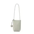 Minimalist light grey leather vertical phone bag with stylish knot strap, perfect daily crossbody. - Gray White