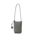 Grey genuine leather vertical phone bag featuring stylish knot strap design, compact crossbody. - Gray