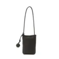 Dark brown leather vertical phone bag with distinctive knot strap detail for women daily commute. - Chocolate