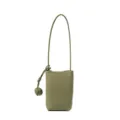 Olive green leather phone bag for women, vertical crossbody mini bag with knot detail. - Sage Green