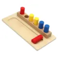 Montessori wooden cylinder socket toy for early childhood sensory development and shape matching. - Three-Color Inset Box