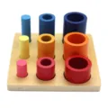 Montessori wooden cylinder socket blocks sensory educational toy early childhood learning puzzle. - Rainbow Circular Steps