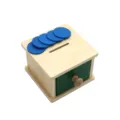 Montessori Wooden Coin Box Educational Toy with Storage Drawer and Blue Discs for Kids - Circular Disc Drawer