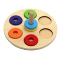 Montessori wooden sorting toy color matching peg board early childhood education baby toy. - Six-Color Stacking Rings