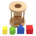 Wooden shape sorter toy with colorful geometric blocks for early childhood education and sorting. - Building Blocks Rolling Drum